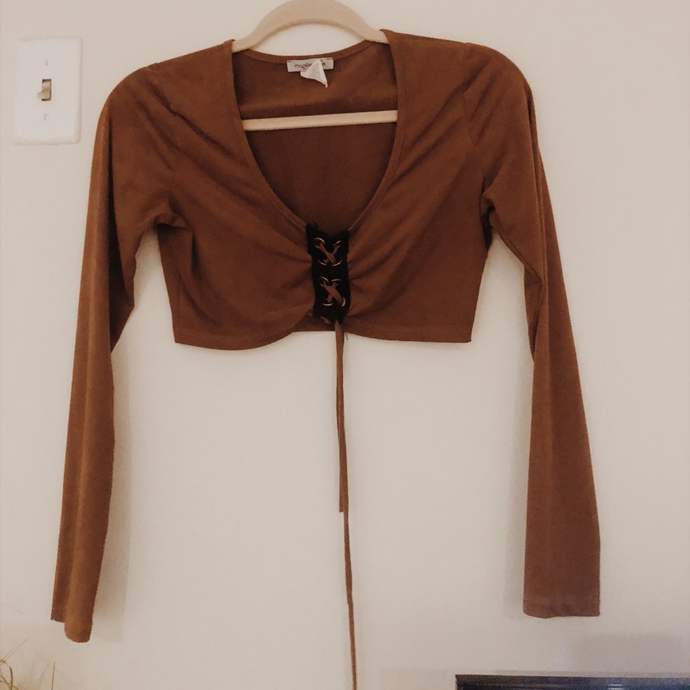 Suede tan lace crop top